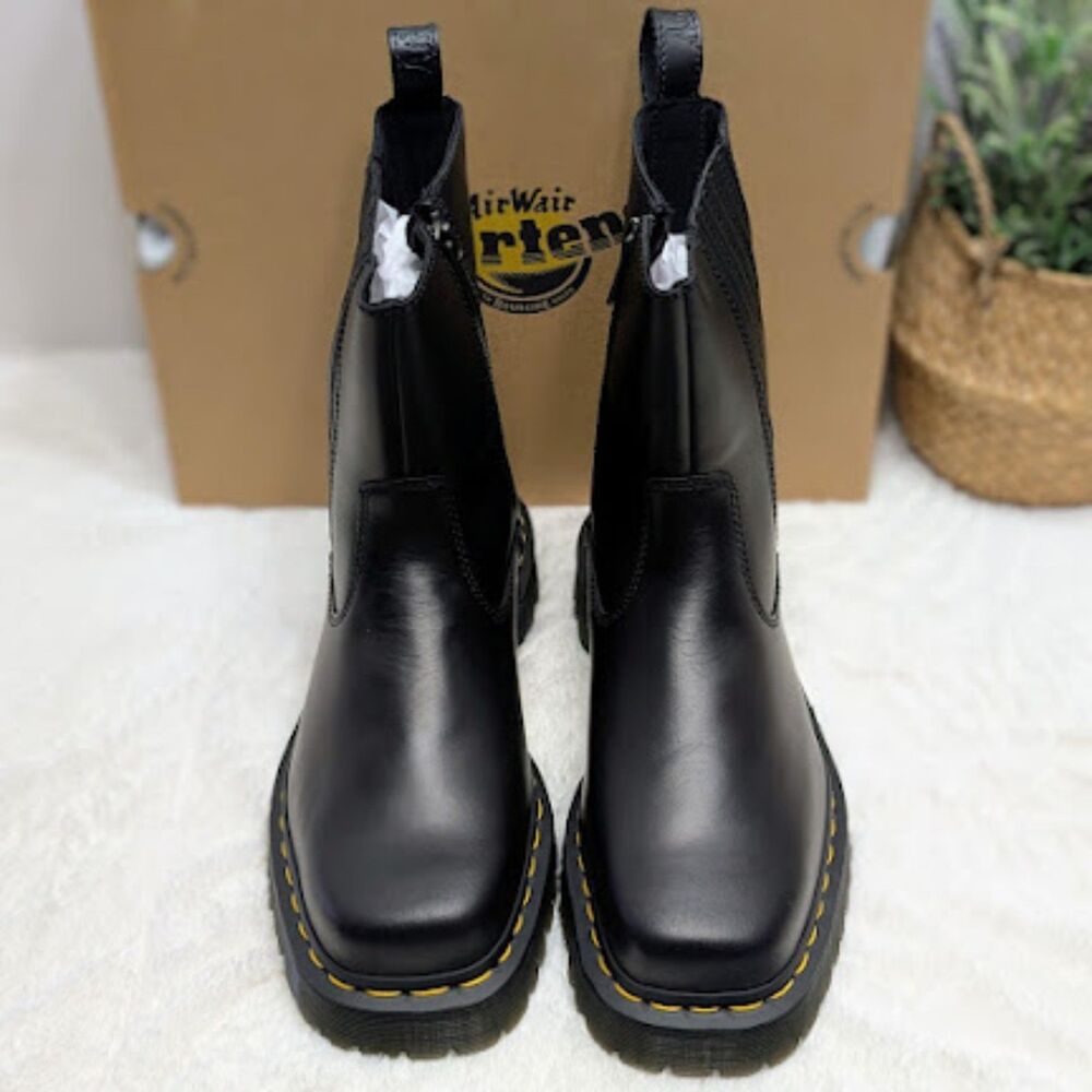 Dr. Martens Amaayah Lo Black Orleans Leather Square Toe Boots UK 7 NIB - Picture 5 of 13